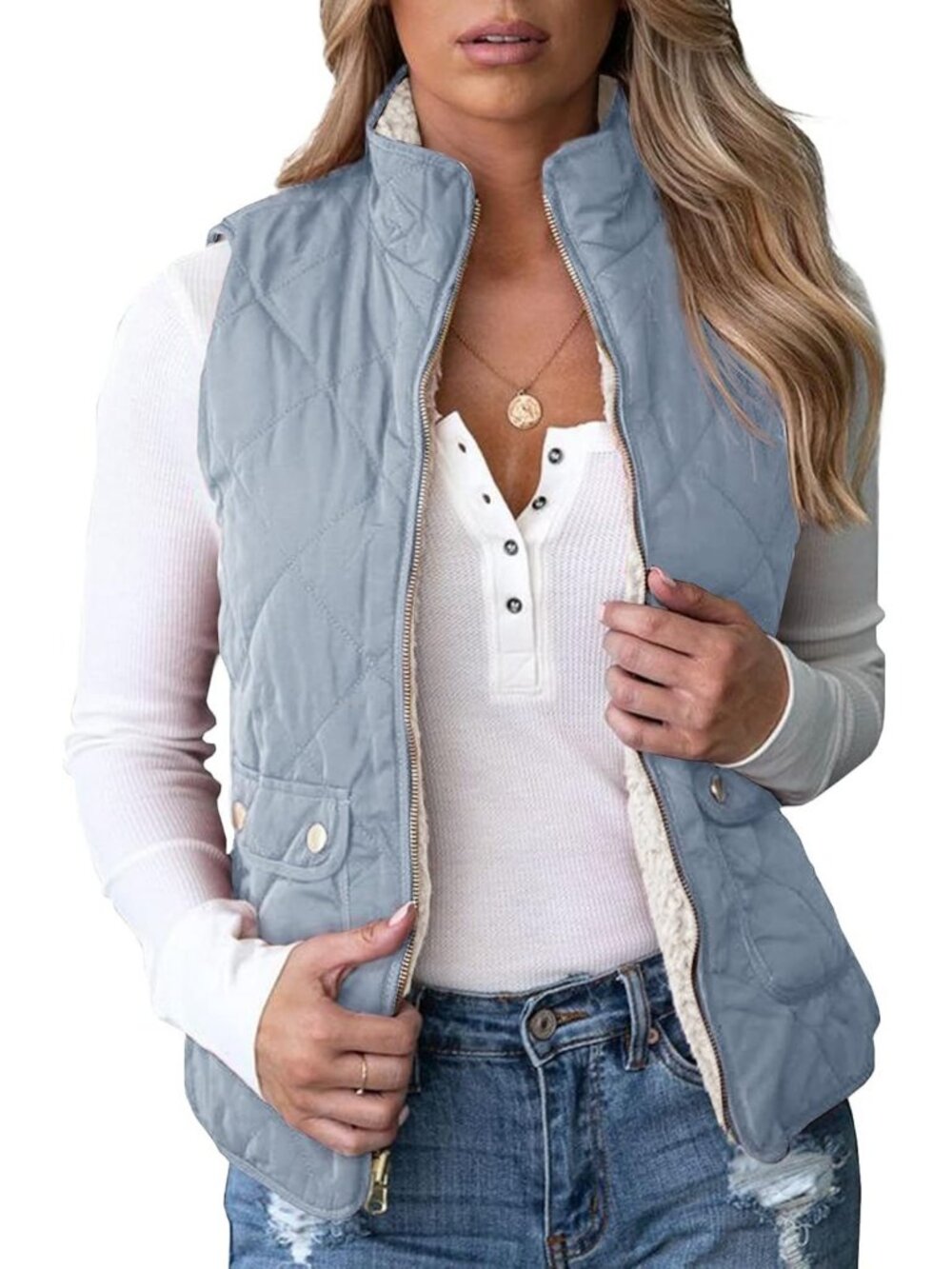 Reversible Quilted Sherpa Fleece Vest for Women | Lightweight Sports Coat